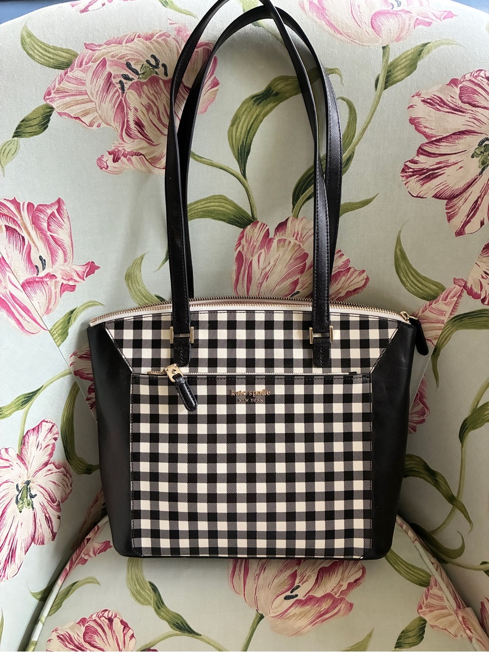 Kate Spade Black and White Gingham Louise Shoulder Bag Tote NWT Market Sample